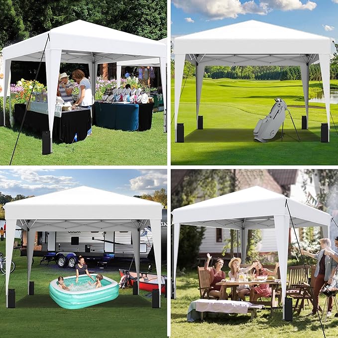 SANWAY 10x10 Pop up Canopy Tent, One-Button, Outdoor Instant Canopy Protable for Events, Camping, Parties, Vendor, Beach Tent - White