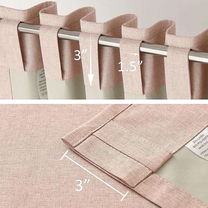 Baby Pink 102 Inch Length Curtains, 100% Blackout Curtains 84 Inch Extra Wide for Bedroom Thermal Insulated Noise Cancelling Pleated Heading Tape Ring Back Tab Kids Boho Drapes 2 Panel Set 84x102