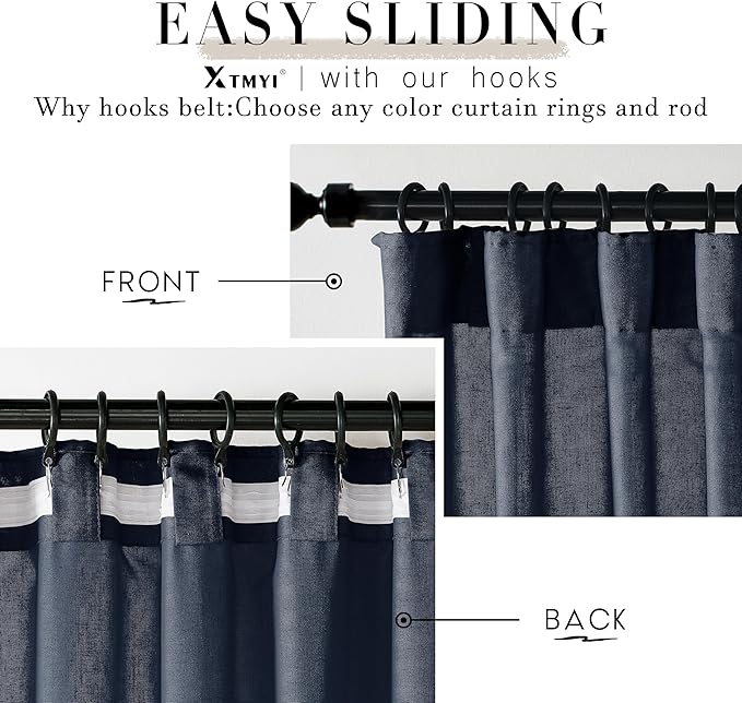 XTMYI Navy Blue Curtains 96 Inches Long,Linen Semi Sheer Gaming Gamer Curtains for Boys Room Men Bedroom Man Cave Office,96in Length 2 Panels Set,Dark Ocean