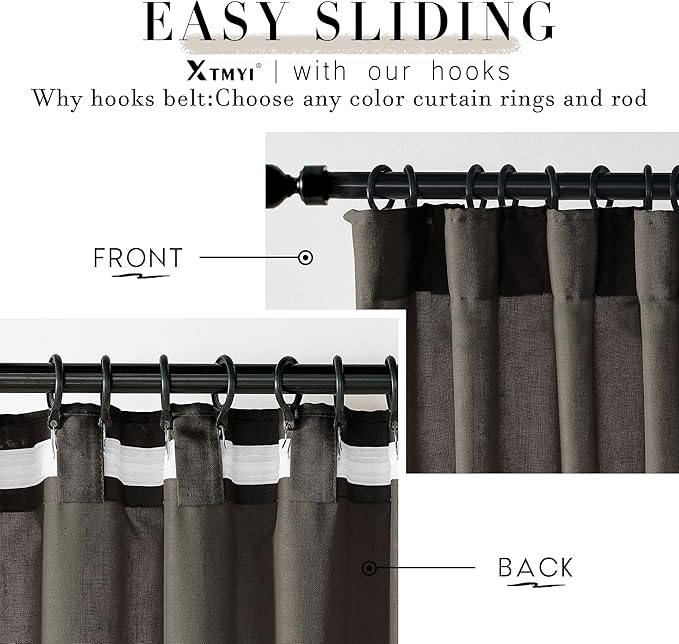 XTMYI Chocolate Brown Curtains 96 Inches Long 2 Panel Set,Sheer Linen Pleated Back Tab Window Drapes Curtains for Living Room 96 Inch Length,Dark Brown
