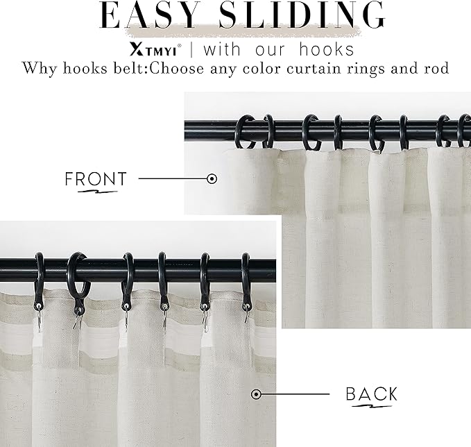 Extra Wide Curtains 70 In Width for 60 & 72 Inch Window,Pleated Back Tab Linen Semi Sheer Full Length Curtains for Living Room Sliding Glass Door 2 Panel Set,72x108,70x108,6FT x 108 Inches Long,Cream