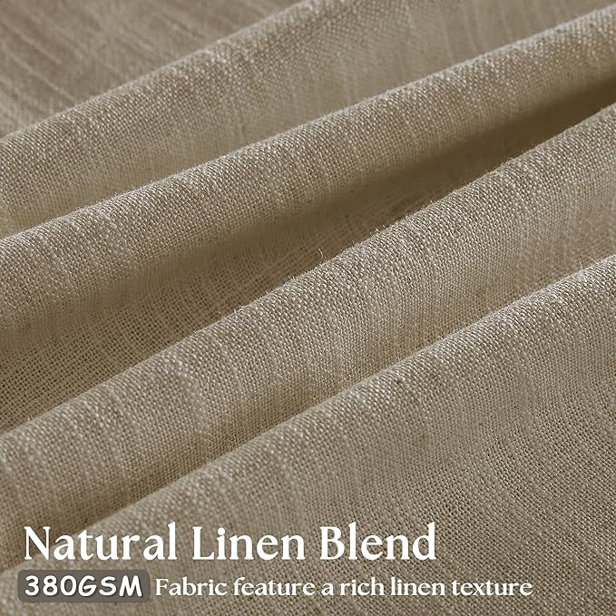 Greige 80 Inches Long Linen Curtains for Living Room Pinch Pleat Hooks for Living Room Back Tab Thick Linen Textured Pleated Drapes Light Filtering Tan Taupe Bedroom Window Curtains 80 Inch Length