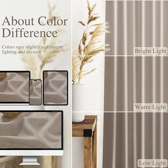 Nanspring Ecru 72 Inch Curtains for Living Room Linen Blend Luxury Light Filtering Semi Sheer Curtain Back Tab Rustic Decor Natural Farmhouse Elegant Boho Drapes for Bedroom 52x72, 2 Panels