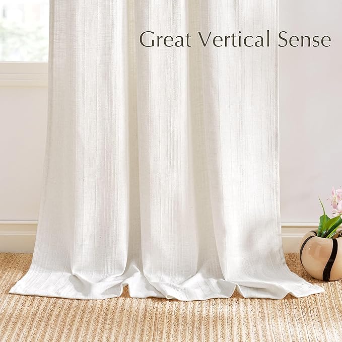 NICETOWN Natural Linen Curtains Jacquard Weave for Living Room, Privacy Light Filtering Boho Drapes for Farmhouse, W52 x L84, 2 Panels