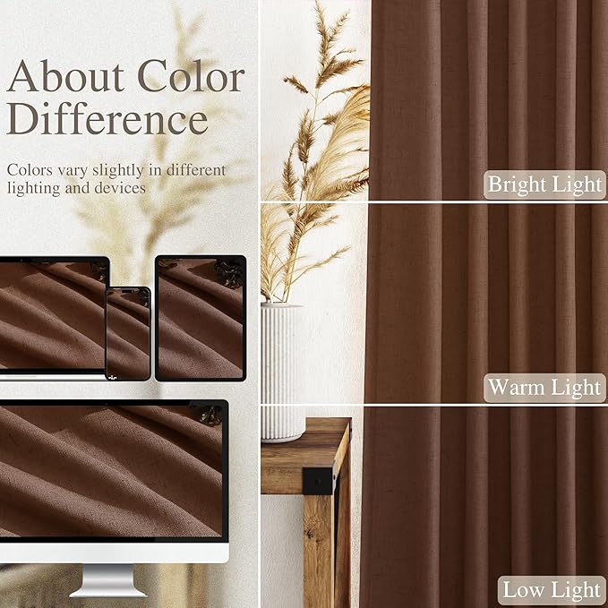 Extra Long Mocha Brown Linen Curtains 120 Inch for Living Room Rod Pocket Back Tab Light Filtering Semi Sheer Drapes Privacy High Ceiling Drapes for Vintage Rustic Farmhouse 52x120,2 Panels