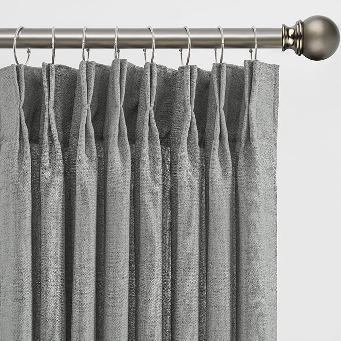 RAIN CITY Extra Long Pleated Sheer Curtains 120 inch Length 2 Panels Back Tab Light Filtering Semi Sheer Linen Curtain for Floor to Ceiling Window Patio Sliding Door 10 FT Grey Pinch Pleat with Hooks