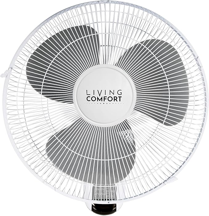 Comfort Zone Oscillating Wall Mount Fan with Adjustable Vertical Tilt, 16 inch, 3 Speed, Metal Grille, 90 Degree Oscillation, 3 Modes: Normal, Pulse, and Sleep, 4H Timer, & Wi-Fi App Control, White