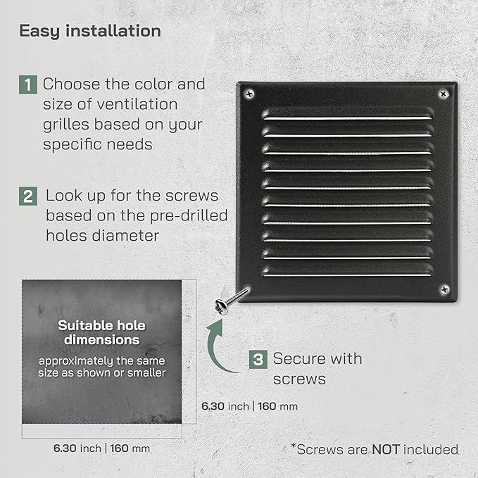 Vent Systems 6 x 6 Inch (Inner) Pack of 10 Black Vent Cover - Square Metal HVAC Return Air Grille with Mesh Screen - Register Wall Vent Grill - Outdoor, Indoor, Crawlspace - Exhaust Ventilation Grill