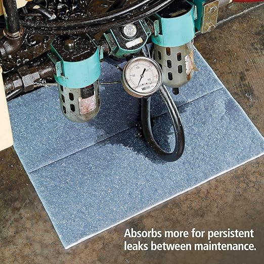 PIG Super Absorbent Mat Pads in Dispenser Box | 50 Oil Spill Mats | 15" x 19" Perforated Pads | Each Pad Absorbs 43 oz | Total Absorbency is 17 Gallons | Heavyweight | PMB30127