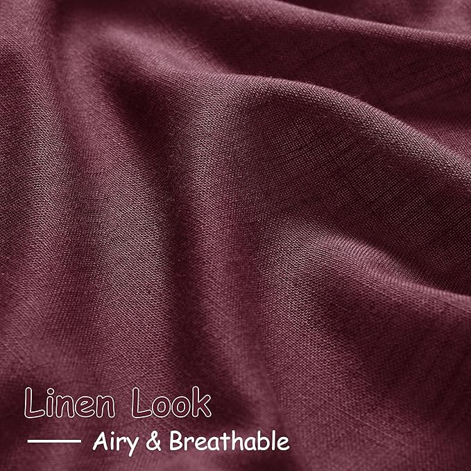 Nanspring Linen Curtains 108 Inches Long for Living Room Bedroom 2 Panels Set Burgundy Extra Long Back Tab Curtain Light Filtering Sheer Drapes Floor to Ceiling Curtain for Large Windows 52x108