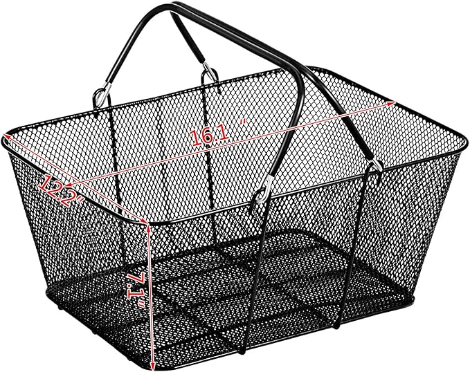 Mophorn 12PCS Shopping Baskets with Handles, Black Metal Shopping Basket, Portable Wire Shopping Basket, Black Wire Mesh shopping Basket Set for Stores Shopping