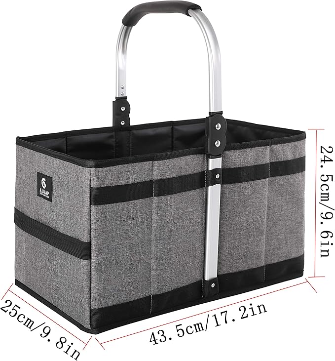 ALLCAMP Collapsible Basket - Folds to Only 9.8" L x 9.6" W x 2.75" H, 27L Large Portable Multi-Use, Compact Reusable Foldable Storage, Collapsible Shopping Basket (Gray)