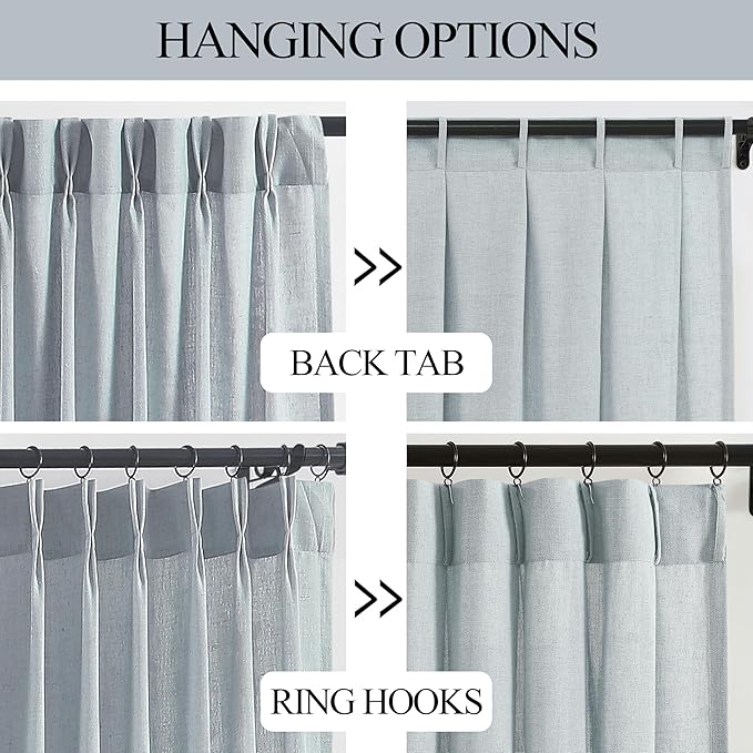 Vision Home Blue Fog Pinch Pleated Semi Sheer Curtains Textured Linen Blended Light Filtering Window Curtains 84 inch for Living Room Bedroom Pinch Pleat Drapes with Hooks 2 Panels 40" Wx84 L