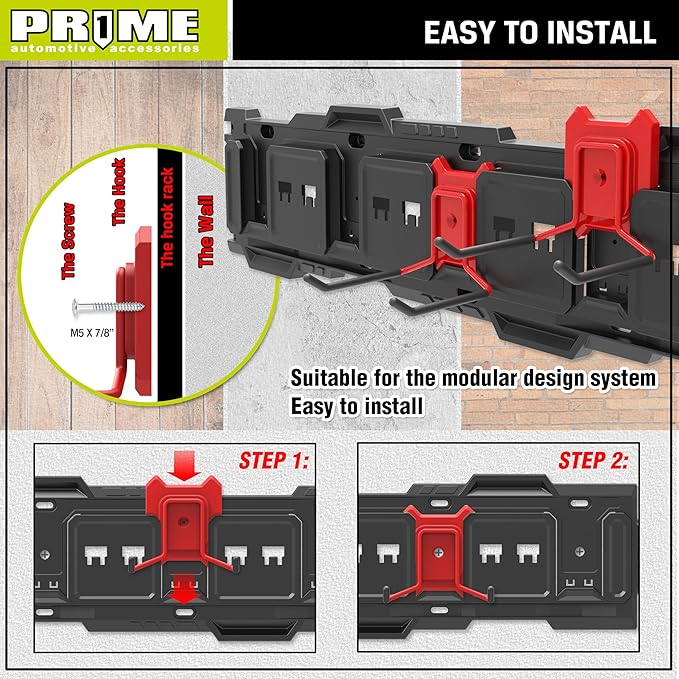 Prime 1 PR1ME 1 Pack Garage Garden Tool Organizer Wall Mount Hooks,Support 44lbs, Heavy Duty Metal Storage Hooks for Power Tool,Hand Tool,Bike,Hoses,Broom,etc