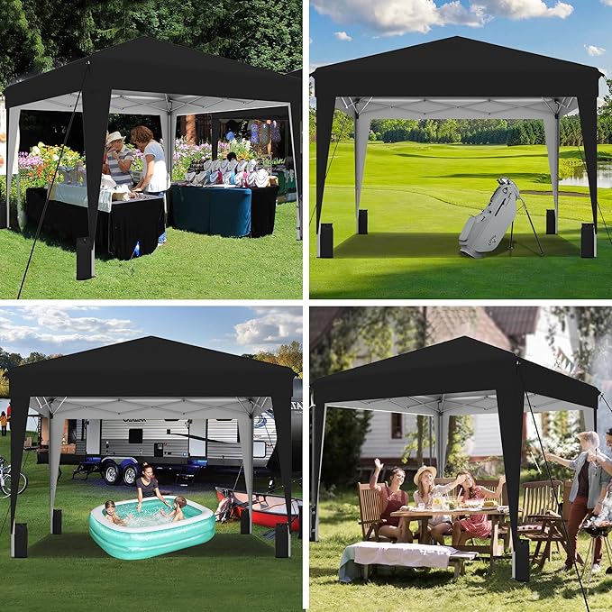 SANWAY 10x10 Pop up Canopy Tent, One-Button, Outdoor Instant Canopy Protable for Events, Camping, Parties, Vendor, Beach Tent - Black