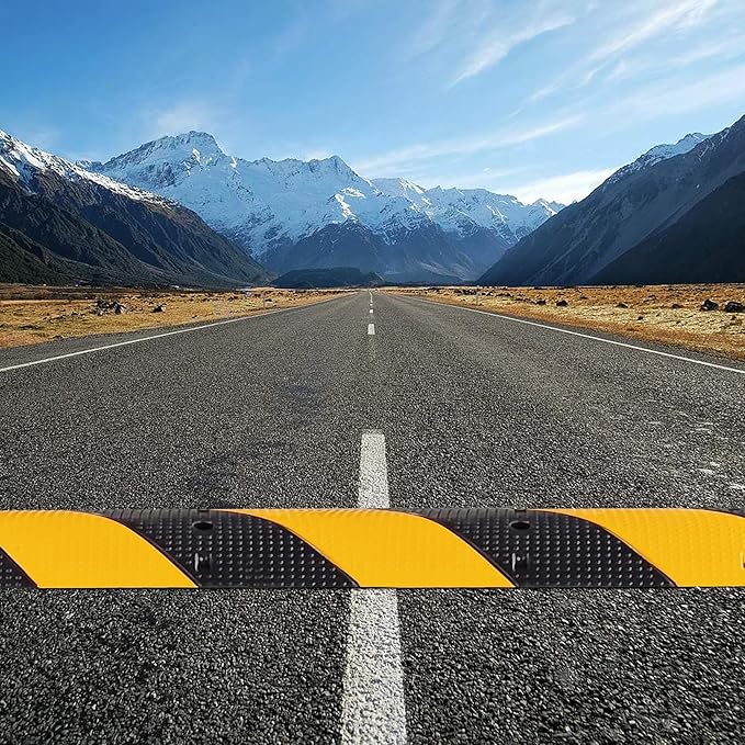 2 Pack 6 ft Speed Bumps - Heavy-Duty Rubber Construction, Dual Channel Floor Cord Cover, High Visibility Design, Non-Slip Surface, Easy Installation and Modular Design
