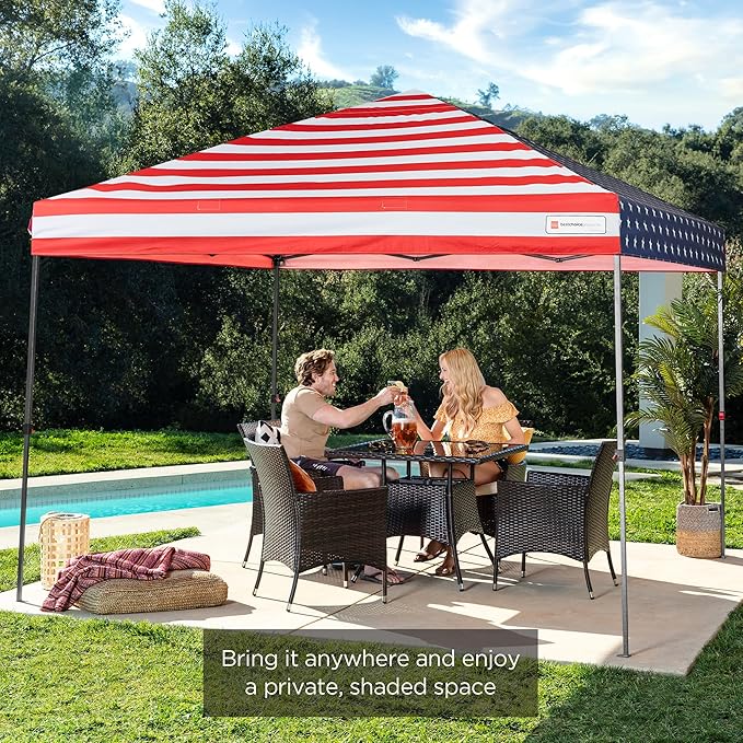Best Choice Products 10x10ft 1-Person Setup Pop Up Canopy Tent Instant Portable Shelter w/ 1-Button Push, Case, 4 Weight Bags - American Flag