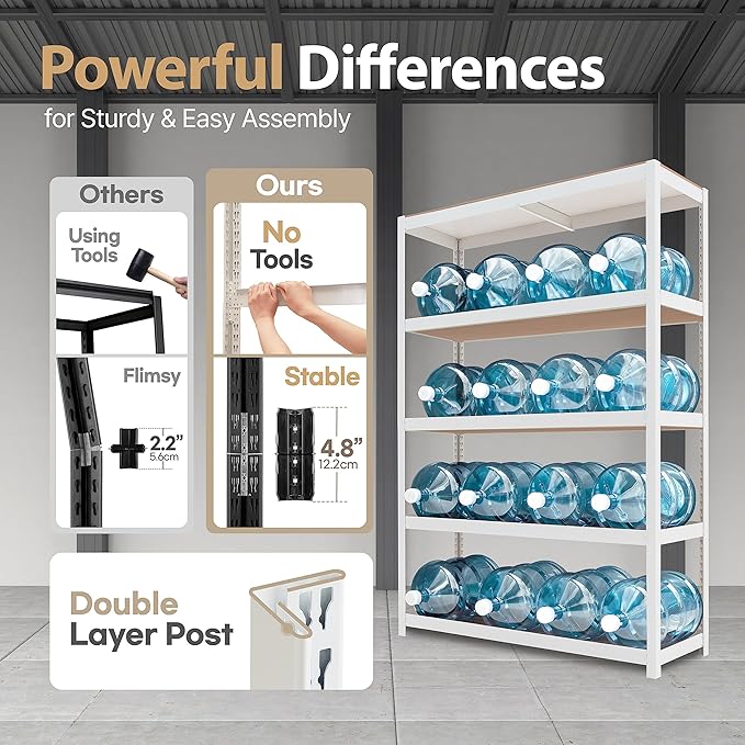 HOMEDANT House 5 Tier Laminated Metal Shelving Unit Adjustable Storage Utility Rack Heavy Duty Shelves Organization Multipurpose Shelf Kitchen Garage Pantry Closet (2, (L) 48.1" W, White)