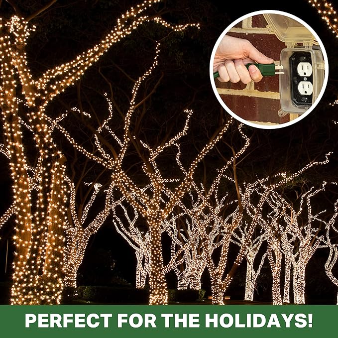 13 Amp Outdoor Extension Cord 10 ft, 16/3 SJTW 10ft Green Extension Cord 3 Prong, Weatherproof for Outdoor Lights, Landscaping & Lawn - US Veteran Owned