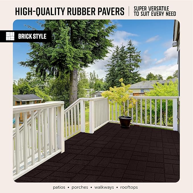 Playsafer Brick Rubber Interlocking Tiles | 16 X 16 | Easy Install for Indoor and Outdoor Use (Brown, 4 Tiles)