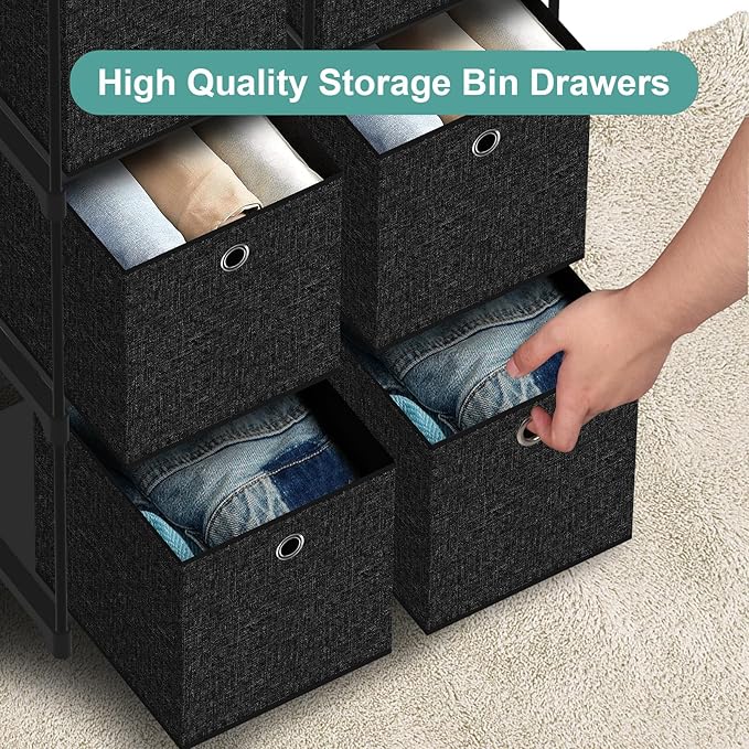 Small Fabric Dresser with 6 Drawers, Tall Cube Organizer for Closet, Storage Drawer Unit Chest of Drawers for Bedroom, Living Room, Hallway, Dorm, Black
