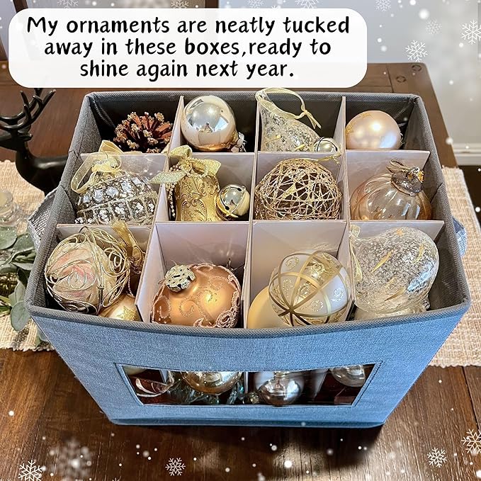 VENO 1 Pack Champagne Flute Glass Storage Box, Stemware Storage Case Hard Shell, Christmas Holiday Ornaments China Container with Dividers and Handles, for Moving Crystal Wine Glassware (12 Glasses)