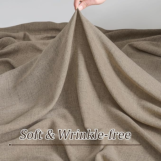 RAIN CITY Khaki Extra Long Sheer Curtains 108 Inch Long 9ft, Back Tab Pinch Pleated Linen Blended Textured Curtains with Hooks for Living Room Track System(W42xL108 in Length,2 Panesls Set)