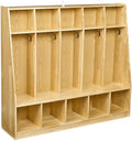 Amazon Basics Coat Locker Storage, 5-Section with Bench, 13"D x 54"W x 48"H, Natural Finish, Solid Pine Wood, Mudroom Furniture with Storage & Hooks for Home, School, Kindergarten