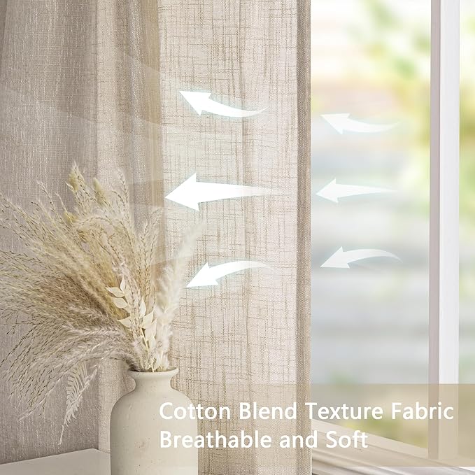 MYSKY HOME Curtains for Living Room Windows, Semi Sheer Curtains 96 Inch Length for Bedroom Pinch Pleated Boho Linen Look Textured Fabric Soft Touch Light Filtering, 40" x 96", Taupe, 2 Panels
