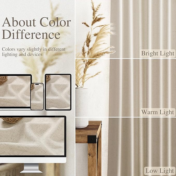 Nanspring Living Room Curtains 63 Inch Length Linen Boho Luxury Light Filtering Semi Sheer Curtain Back Tab and Rod Pocket Eclectic Home Decor Elegant Modern Drapes for Bedroom 52x63, 2 Panels