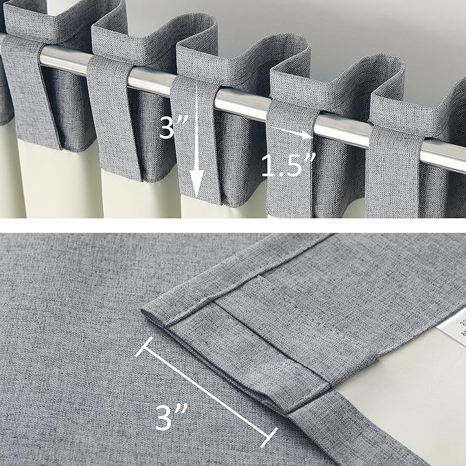 DUALIFE 96 Inch Long Blackout Curtains - Extra Wide Thermal Insulated Sun Block Out Bedroom Linen Curtains 8 ft Window Covering Back Tab Rod Pocket Drapes for Hall Living Room W84 x L96,2 Pcs, Grey
