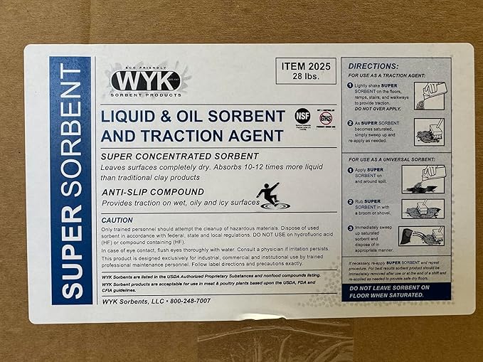 WYK Super Sorbent 2000 Series – 28 lb Box Industrial Liquid & Oil Absorbent and Traction Agent for Spills, Leaks & Safety Maintenance – Fast-Acting Multi-Purpose Spill Absorber by FryOilSaver Co