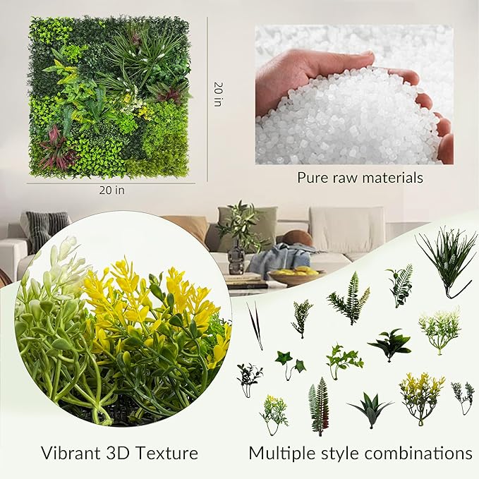 Artificial Grass Wall Boxwood Plant Panel: 20"x20"(12P) UV Resistant Green Leaves Faux for Interior Wall Backdrop,Garden and Indoor Outdoor Wall&Fence Covering Privacy，Party Wall Fence Decor