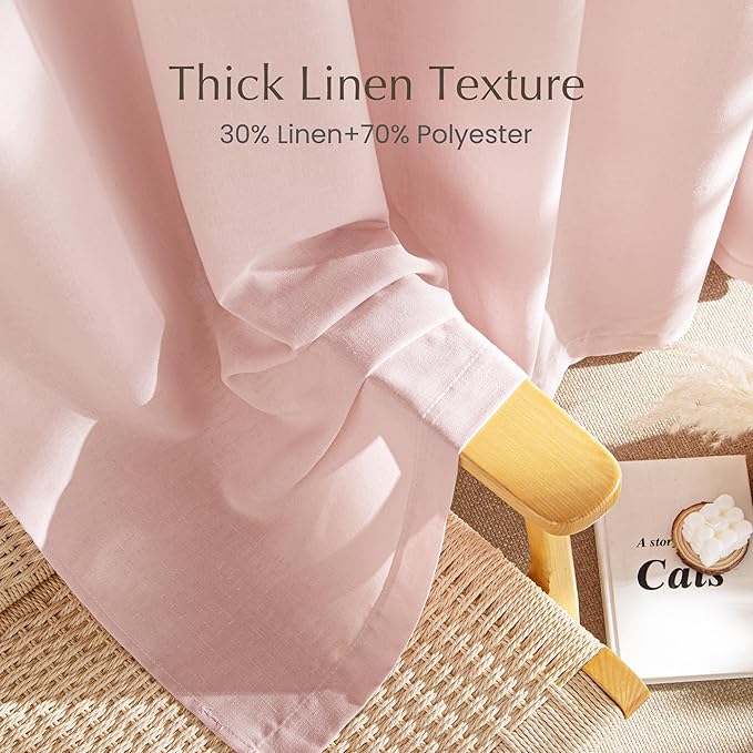 NICETOWN Thick Linen Blend Light Pink Sheer Curtains for Girls Room, Pleat Tape Semi Sheer Privacy Added with Light Filtering Window Treatments for Bedroom/Living Room, W52 x L95, 2 Panels