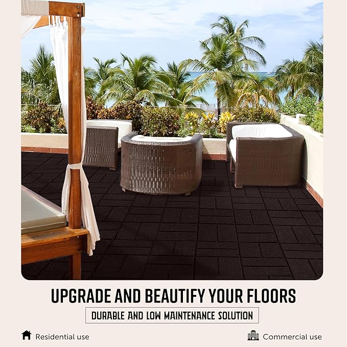 Playsafer Brick Rubber Interlocking Tiles | 16 X 16 | Easy Install for Indoor and Outdoor Use (Brown, 4 Tiles)