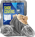Premium Boot & Shoe Covers Disposable Booties - 100 Pack - Durable, Non-Slip, Non-Toxic, Water Resistant, Recyclable Protectors for Indoor & Outdoor - Large Size Fits Most Shoes