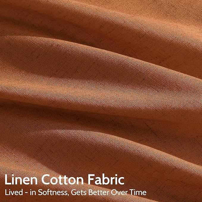 Desert Orange Linen Curtains 102 Inches Long for Living Room Bedroom 2 Panel Back Tab Rod Pocket Semi Sheer Curtain Light Filtering Burlap Extra Long Drapes for Dining Room High Window 52x102