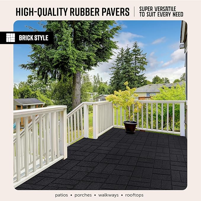 Playsafer Brick Rubber Interlocking Tiles | 16 X 16 | Easy Install for Indoor and Outdoor Use (Dark Gray, 10 Tiles)
