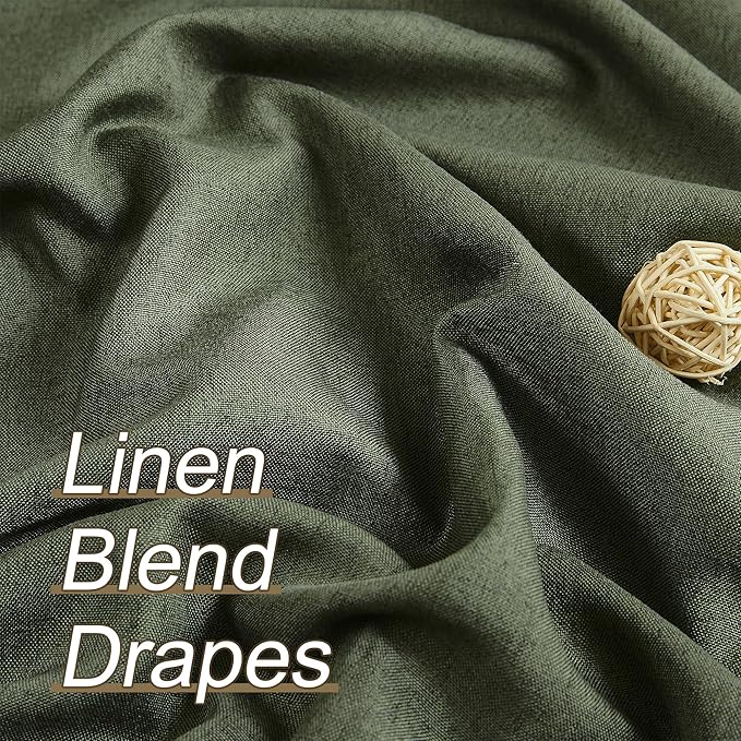Olive Dark Green Pinch Pleated Curtains 84 Inches Long Burg,Back Tab with Hooks, Cooling Heat Reflective Linen Drapes for Bedroom Track System(2 Panels W40 xL84)