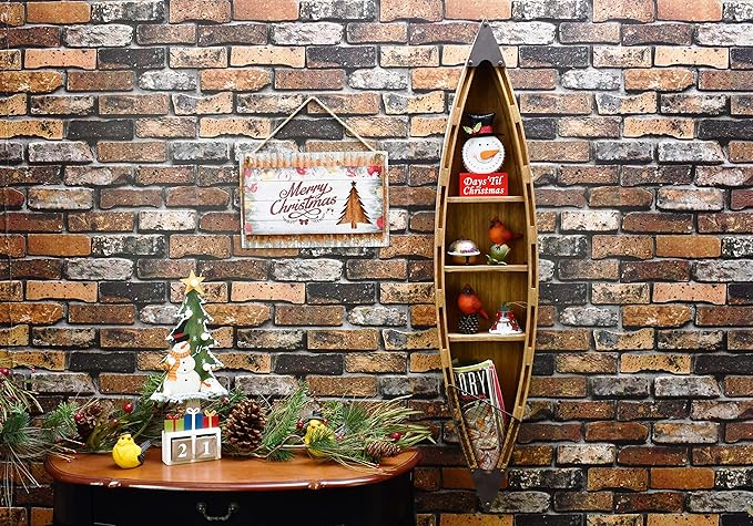 Wood Hanging Boat Shelf 47" Nautical 3-Tiered Shelves for Living Room Bathroom Bedroom - Beach Themed Decorative Bookcase Wooden Wall Art Ornament Display Shelf Rustic Coastal Home Decor (D)