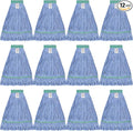 Onesimus 24 oz Mop Head Replacement, Industrial Mops for Floor Cleaning Heavy Duty 4-Ply Cotton Blend Looped End Wet Mop Refills 1.25 in Universal Headband, X-Large Blue, Case Pack 12 Pcs