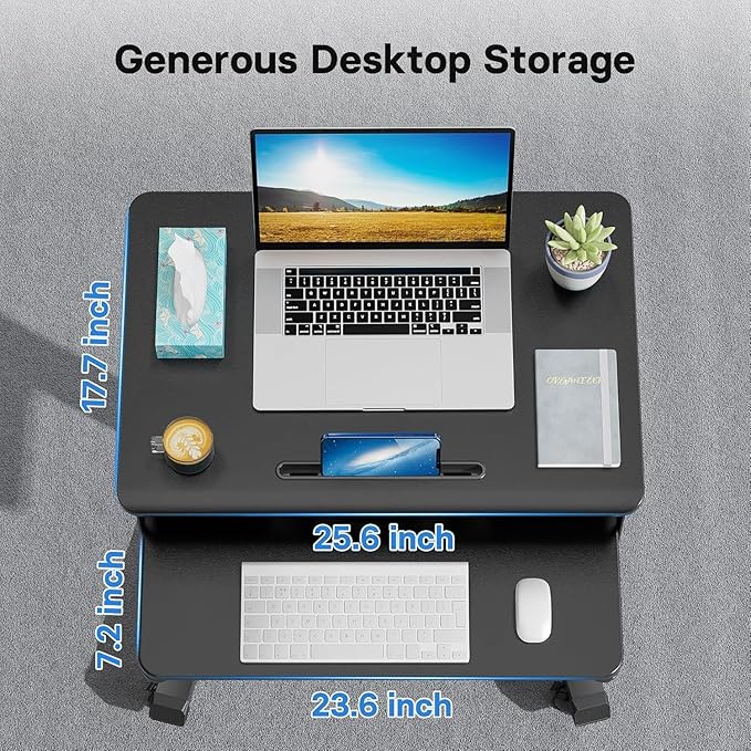BONTEC Mobile Standing Desk with Keyboard Tray, Mobile Podium, Rolling Laptop Sit Stand Desk on Wheels, Adjustable Height Desk Up to 33lbs, Portable Computer Workstation Cart for Living Room, Office