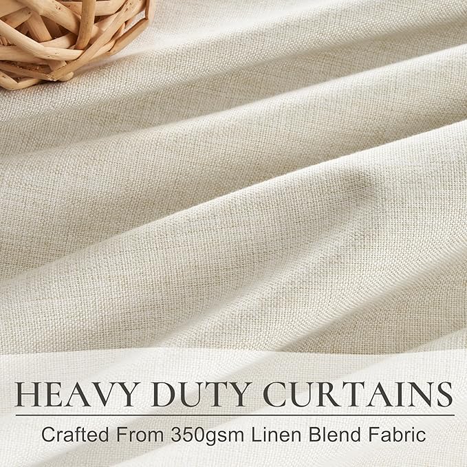 Cute Blackout Curtains 60 Inches Extra Wide Linen 96 Inch Length for Living Room/Sliding Glass Door,Pleated Heavy Duty Thermal Drapes for Winter Thick Large Window(60"Wx96"L 2 Panels Warm Cream)