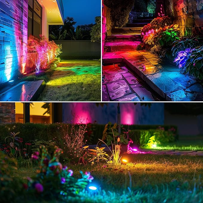 Banord RGBW Color Changing Outdoor Landscape Lighting, 10 Pack Low Voltage LED Outdoor Spotlight with Remote, IP65 Waterproof for Yard, Garden, Lawn