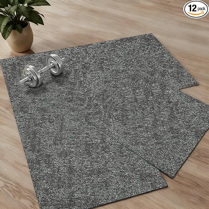 jxgzyy Soft Carpet Tiles 20×20 Inch, 0.38'' Padded Carpet Squares, Non-Adhesive Carpet Flooring with Textured Silicone Back, Easy DIY Soft NylonTiles for Basement, 12 Pcs/32.3 Sqft