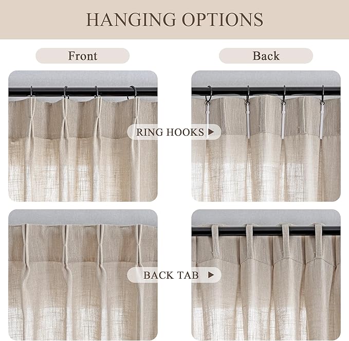MYSKY HOME Curtains with Pinch Pleats for Living Room Windows, Semi Sheer Curtains 84 Inch Length for Bedroom Boho Linen Look Textured Fabric Soft Touch Light Filtering, 40" x 84", Taupe, 2 PCS