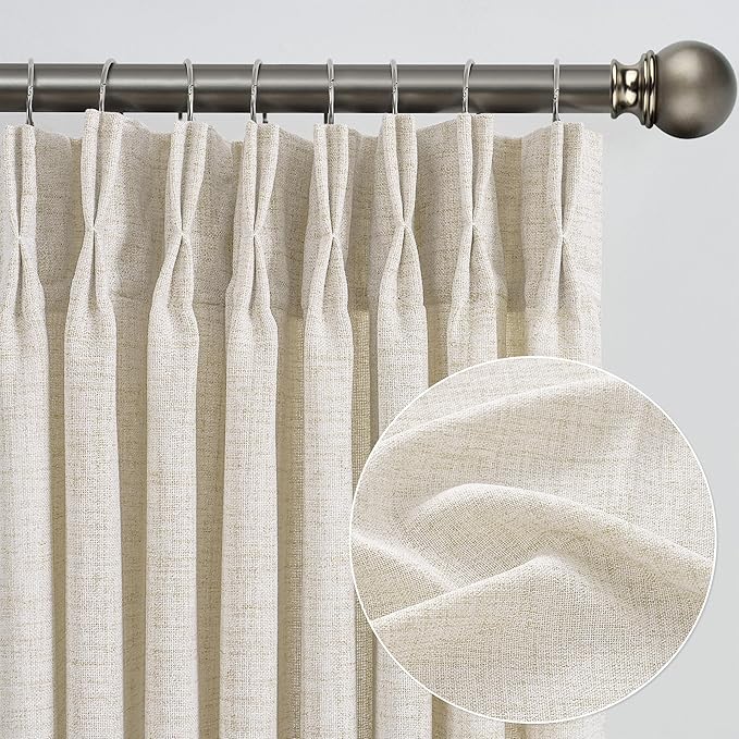 RAIN CITY Custom Made Pinch Pleated Sheer Curtains 140 Inches Long,Memory Trained Luxury Drapes for Tall Window Thick Linen Textured Cream Light Filtering Privacy Neutral Panels Set of 2