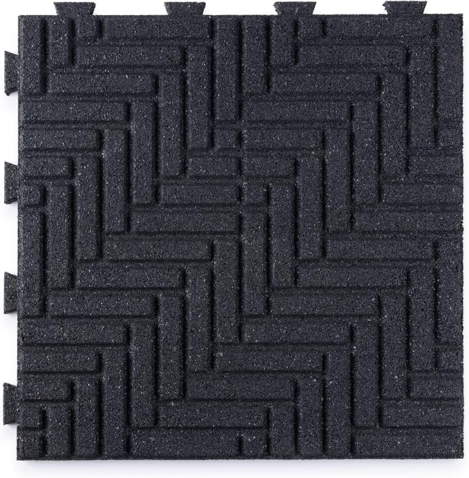 Playsafer Herringbone Rubber Interlocking Tiles | 16 X 16 | Easy Install for Indoor and Outdoor Use (Dark Gray, 20 Tiles)