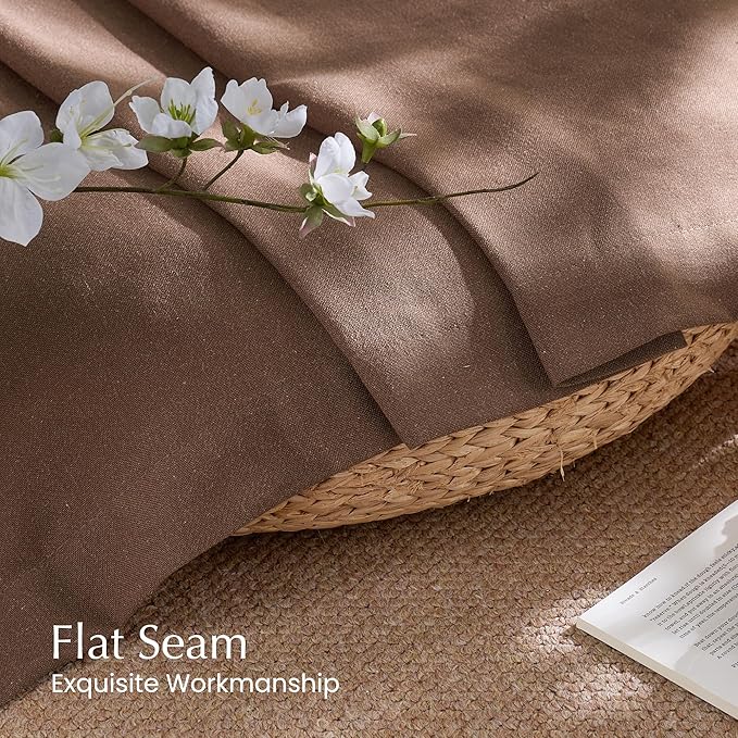 NICETOWN Thick Linen Semi Sheer Gold Brown Curtains for Living Room, Pleat Tape Semi Sheer Drapes Privacy Added with Light Filtering Window Treatments for Bedroom, W52 x L84, 2 Panels