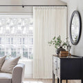 Extra Wide Pinch Pleat Curtains 96 Inches Long for Patio Sliding Glass Door Cream Linen 100 Inch Wide Curtain Memory Trained Pleated Drapes with Hooks Rings Semi Sheer 100x96 Curtain for Large Window